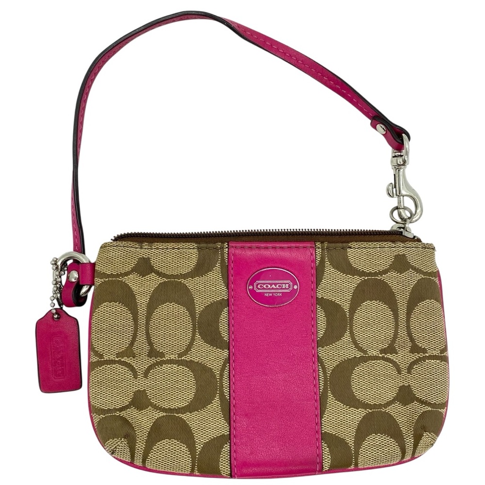Coach Pink and Tan Signature Wristlet
